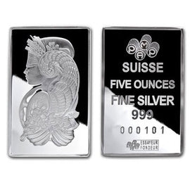 Pamp Fortuna 5 oz Proof Silver Bar in Assay